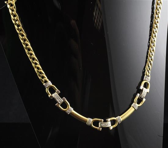 18ct two colour gold curb link choker necklace with horseshoe shaped links set with diamond, 15in(-)